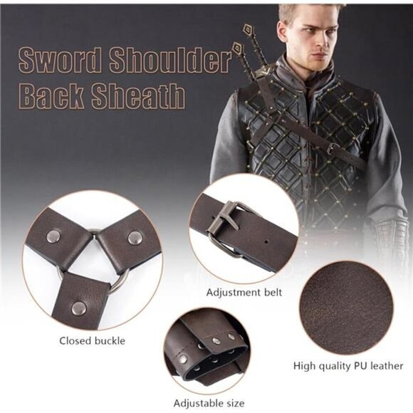 Medieval Sword Back Holster Cosplay Sword Belt Frog Adjustable Sword Back Holder - Picture 5 of 8